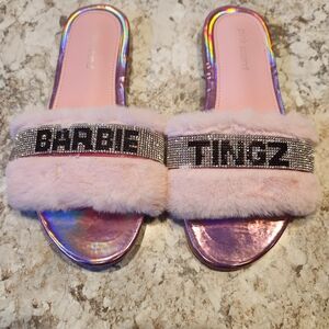 Pink Furry Flats with Rhinestone Detail Size 7
